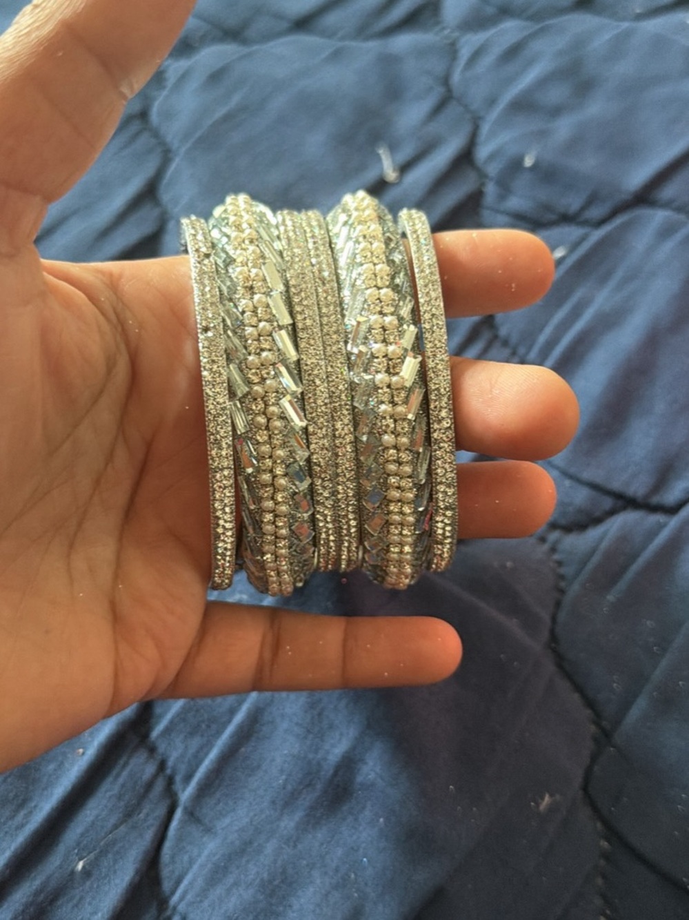 Silver Multi-Row Crystal Bangle Bracelet Set - Women Jewelry
